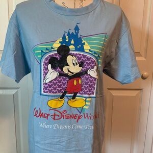 Blue and Red Short Sleeve Tee with Mickey Mouse Design
